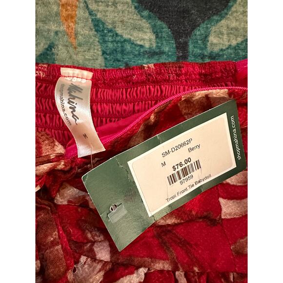 NWT Mahina Tropical Front Tie Babydoll Top Size Medium - Picture 5 of 6